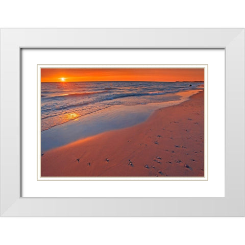 Canada-Ontario-Grand Bend Sandy beach on Lake Huron at sunset White Modern Wood Framed Art Print with Double Matting by Jaynes Gallery