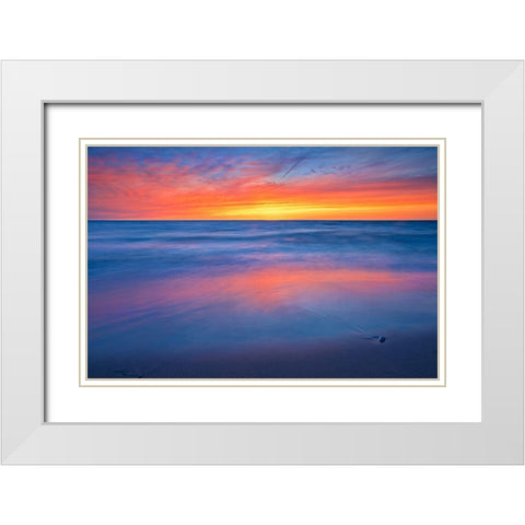 Canada-Ontario-Grand Bend Sandy beach on Lake Huron at sunset White Modern Wood Framed Art Print with Double Matting by Jaynes Gallery