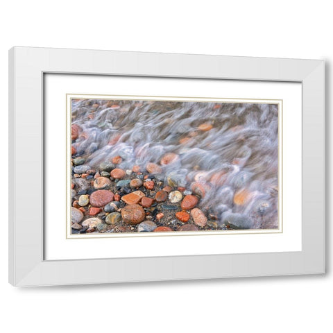 Canada-Ontario-Marathon Rocks and driftwood on Pebble Lake Superiors Beach White Modern Wood Framed Art Print with Double Matting by Jaynes Gallery