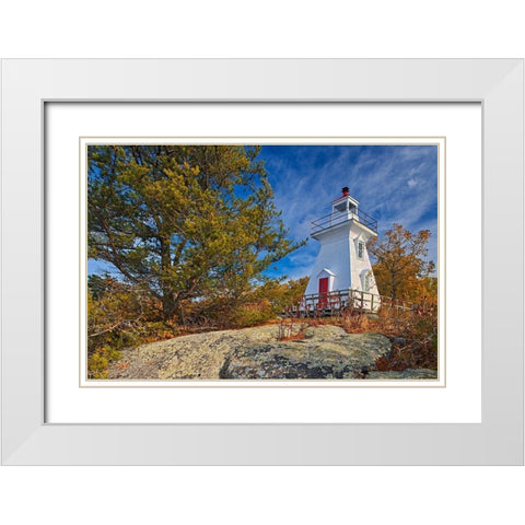 Canada-Ontario-Morson Lighthouse on Lake of the Woods White Modern Wood Framed Art Print with Double Matting by Jaynes Gallery