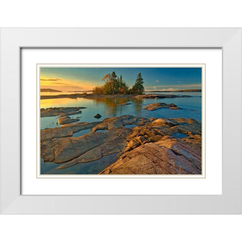 Canada-Ontario-Caron Island and Lake Superior St sunrise-Rossport White Modern Wood Framed Art Print with Double Matting by Jaynes Gallery