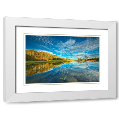 Canada-Ontario-Kenora Clouds reflected in Middle Lake at sunset White Modern Wood Framed Art Print with Double Matting by Jaynes Gallery