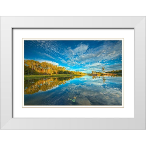 Canada-Ontario-Kenora Clouds reflected in Middle Lake at sunset White Modern Wood Framed Art Print with Double Matting by Jaynes Gallery