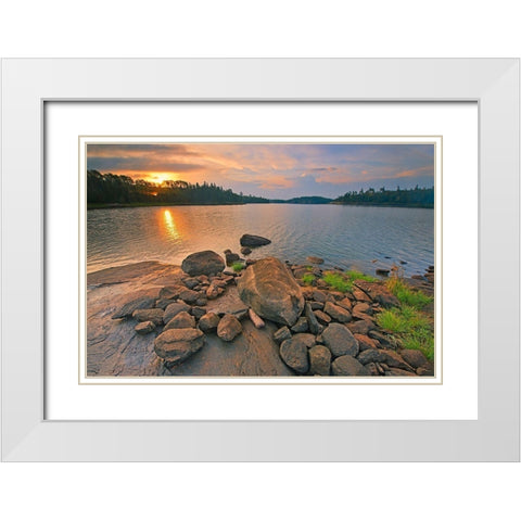 Canada-Ontario-Kenora Middle Lake at sunrise White Modern Wood Framed Art Print with Double Matting by Jaynes Gallery