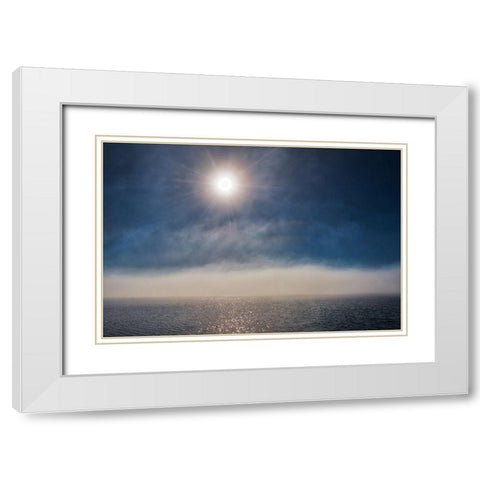 Canada-Ontario-Longlac Sunburst and fog on Long Lake White Modern Wood Framed Art Print with Double Matting by Jaynes Gallery