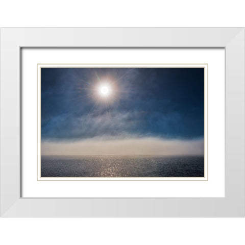 Canada-Ontario-Longlac Sunburst and fog on Long Lake White Modern Wood Framed Art Print with Double Matting by Jaynes Gallery