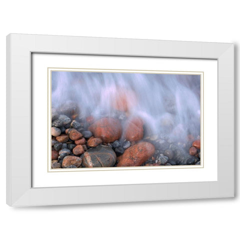 Canada-Ontario-Marathon Wave crashing on rocks at Pebble Beach White Modern Wood Framed Art Print with Double Matting by Jaynes Gallery