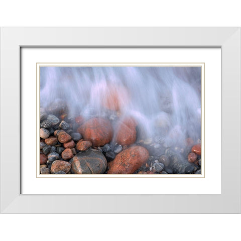 Canada-Ontario-Marathon Wave crashing on rocks at Pebble Beach White Modern Wood Framed Art Print with Double Matting by Jaynes Gallery