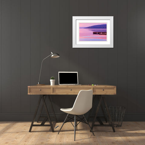 Canada-Ontario-Algonquin Provincial Park-Dock and fog on Lake of Two Rivers White Modern Wood Framed Art Print with Double Matting by Jaynes Gallery