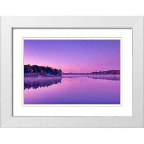 Canada-Ontario-Sudbury Dawn light on Lake Laurentian White Modern Wood Framed Art Print with Double Matting by Jaynes Gallery