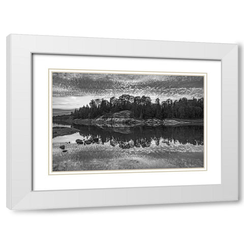 Canada-Ontario-Kenora District Black and white of clouds reflected in Middle Lake White Modern Wood Framed Art Print with Double Matting by Jaynes Gallery