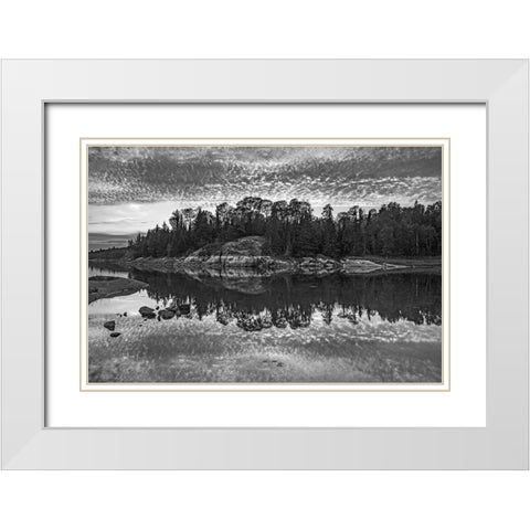 Canada-Ontario-Kenora District Black and white of clouds reflected in Middle Lake White Modern Wood Framed Art Print with Double Matting by Jaynes Gallery