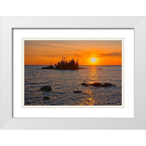 Canada-Ontario-Lake Superior Provincial Park Islands in Lake Superior at sunrise White Modern Wood Framed Art Print with Double Matting by Jaynes Gallery