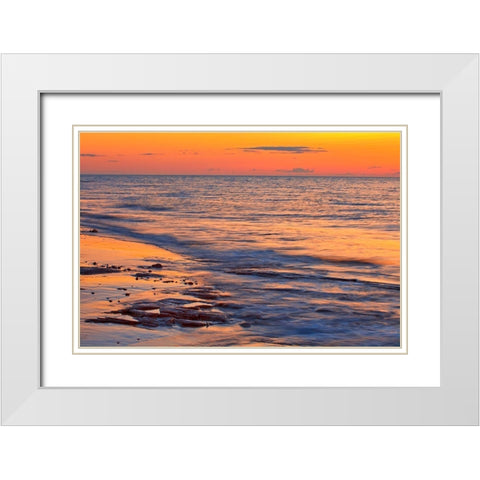 Canada-Prince Edward Island-Cable Head Shoreline along Gulf of St Lawrence at sunset White Modern Wood Framed Art Print with Double Matting by Jaynes Gallery