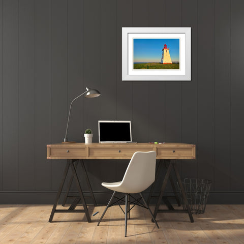 Canada-Prince Edward Island Souris East Lighthouse on Knight Point at sunrise White Modern Wood Framed Art Print with Double Matting by Jaynes Gallery