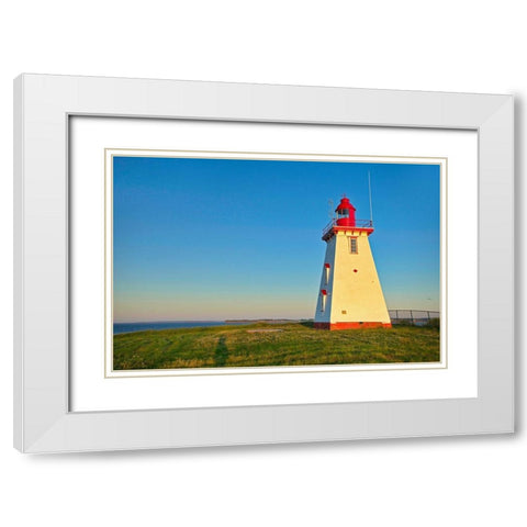 Canada-Prince Edward Island Souris East Lighthouse on Knight Point at sunrise White Modern Wood Framed Art Print with Double Matting by Jaynes Gallery