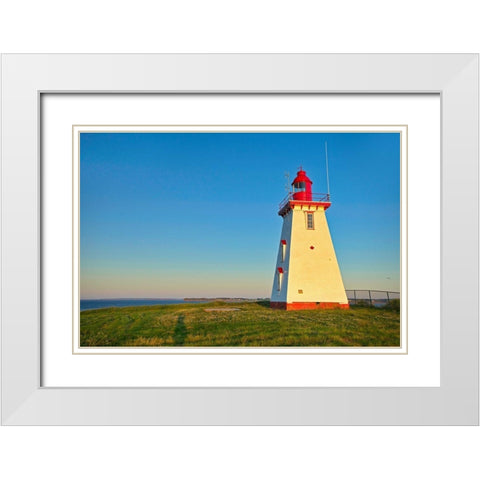 Canada-Prince Edward Island Souris East Lighthouse on Knight Point at sunrise White Modern Wood Framed Art Print with Double Matting by Jaynes Gallery