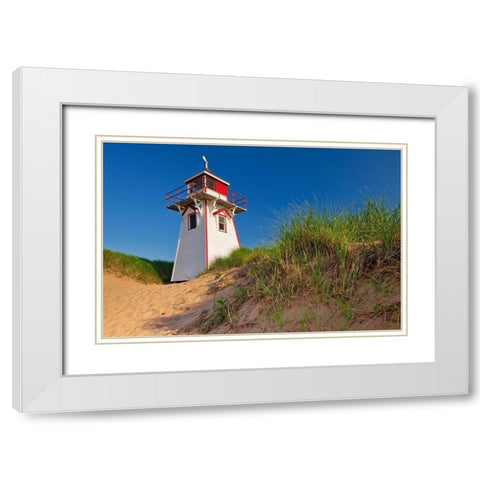 Prince Edward Island-Prince Edward Island National Park Lighthouse and dunes at Covehead Harbour White Modern Wood Framed Art Print with Double Matting by Jaynes Gallery