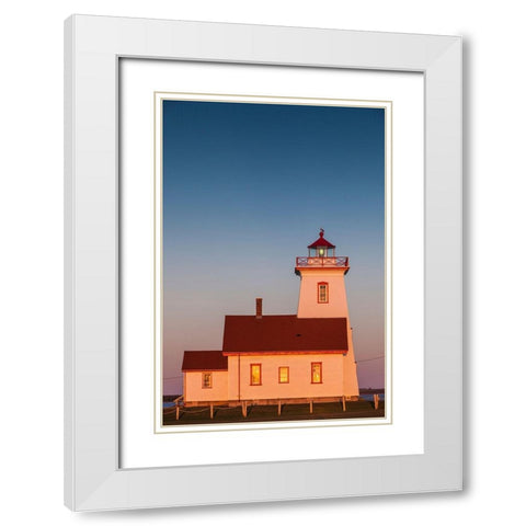 Canada-Prince Edward Island-Wood Islands-Wood Islands Lighthouse-sunset White Modern Wood Framed Art Print with Double Matting by Bibikow, Walter