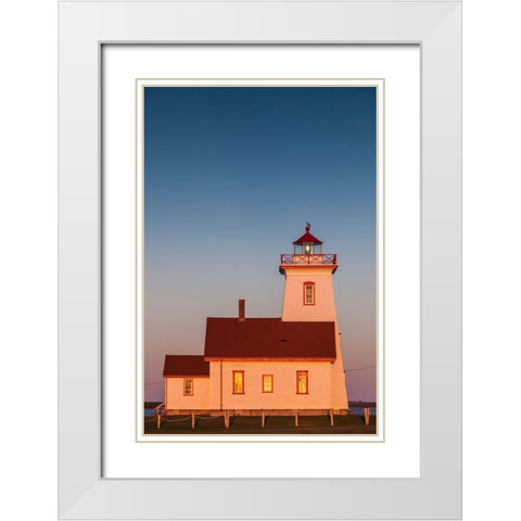Canada-Prince Edward Island-Wood Islands-Wood Islands Lighthouse-sunset White Modern Wood Framed Art Print with Double Matting by Bibikow, Walter