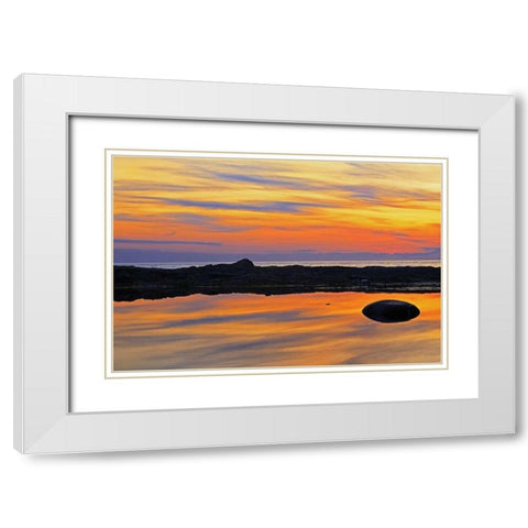 Canada, Quebec Reflection on water at sunset White Modern Wood Framed Art Print with Double Matting by Grandmaison, Mike