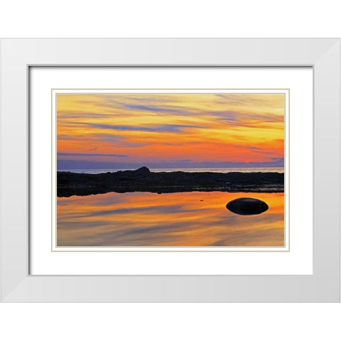 Canada, Quebec Reflection on water at sunset White Modern Wood Framed Art Print with Double Matting by Grandmaison, Mike