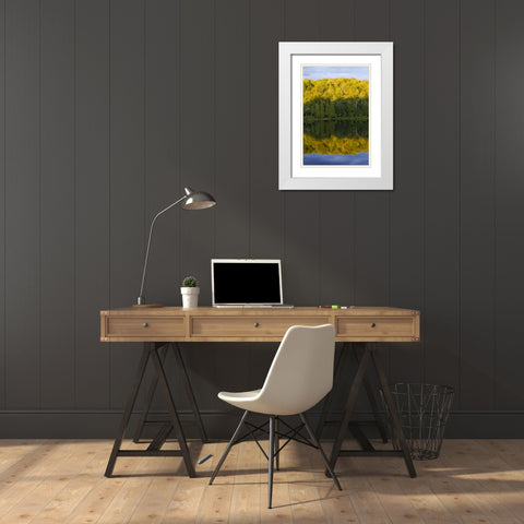 Canada, Quebec, Sunset on Lake Long Pond White Modern Wood Framed Art Print with Double Matting by Delisle, Gilles
