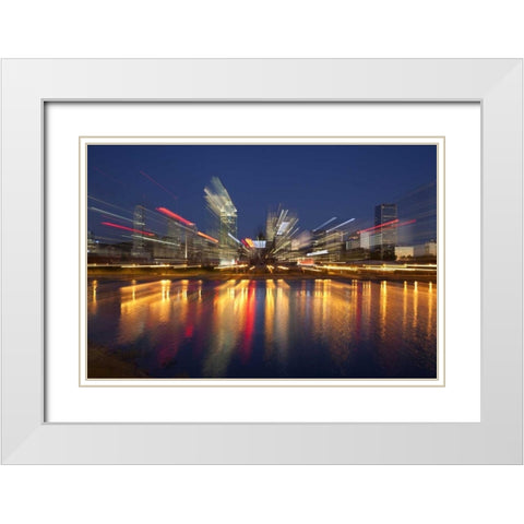 Canada, Montreal Night abstract of downtown White Modern Wood Framed Art Print with Double Matting by Zuckerman, Jim