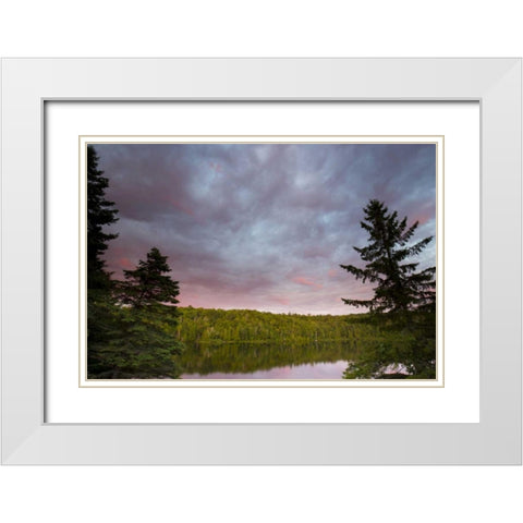 Canada, Quebec Sunset over Lake Long Pond White Modern Wood Framed Art Print with Double Matting by Delisle, Gilles