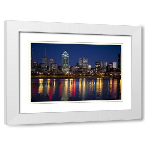 Canada, Montreal Night over downtown and river White Modern Wood Framed Art Print with Double Matting by Zuckerman, Jim