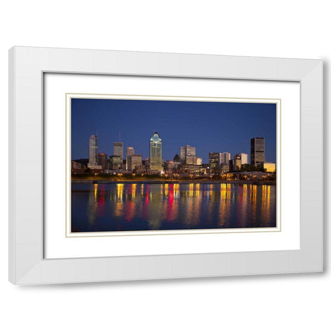 Canada, Montreal Night over downtown and river White Modern Wood Framed Art Print with Double Matting by Zuckerman, Jim