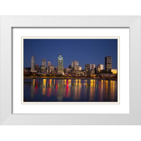 Canada, Montreal Night over downtown and river White Modern Wood Framed Art Print with Double Matting by Zuckerman, Jim