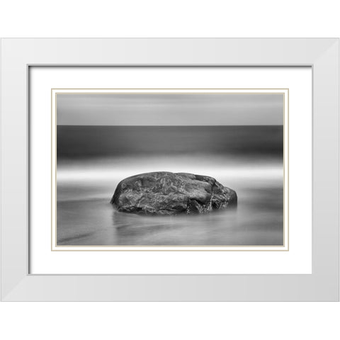 Canada-Quebec-Pointe-aux-Anglais Rock on shore of Gulf of St Lawrence White Modern Wood Framed Art Print with Double Matting by Jaynes Gallery