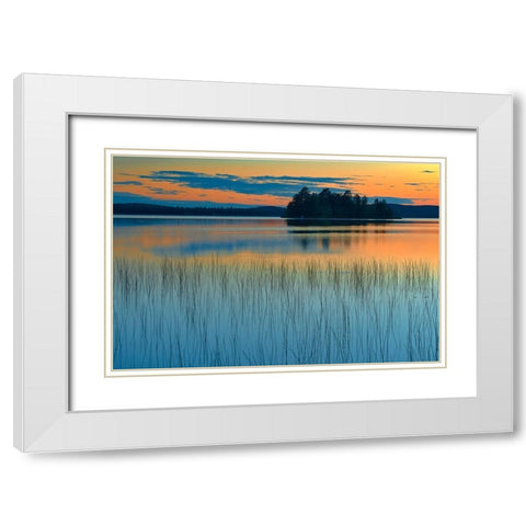 Canada-Quebec-Belleterre Sunset reflection on Lac des Sables White Modern Wood Framed Art Print with Double Matting by Jaynes Gallery