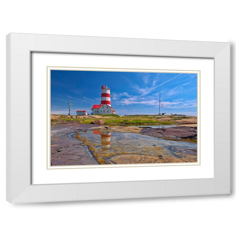 Canada-Quebec Pointe-des-Monts lighthouse along Gulf of St Lawrence White Modern Wood Framed Art Print with Double Matting by Jaynes Gallery