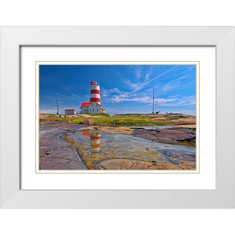 Canada-Quebec Pointe-des-Monts lighthouse along Gulf of St Lawrence White Modern Wood Framed Art Print with Double Matting by Jaynes Gallery