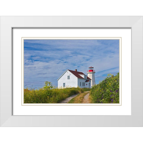 Canada-Quebec-Mingan Archipelago National Park Reserve Lighthouse on I^le aux Perroquets White Modern Wood Framed Art Print with Double Matting by Jaynes Gallery