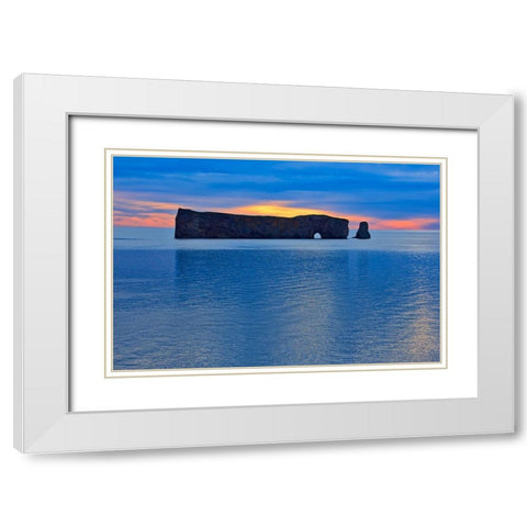Canada-Quebec-Perce Perce Rock in Atlantic Ocean at sunset White Modern Wood Framed Art Print with Double Matting by Jaynes Gallery