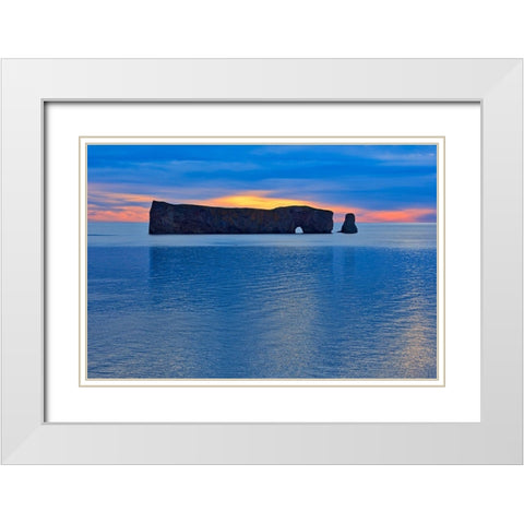 Canada-Quebec-Perce Perce Rock in Atlantic Ocean at sunset White Modern Wood Framed Art Print with Double Matting by Jaynes Gallery
