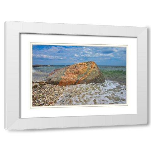 Canada-Quebec-Riviere-au-Tonnerre Rocky shoreline on Gulf of St Lawrence White Modern Wood Framed Art Print with Double Matting by Jaynes Gallery