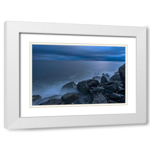 Canada-Quebec-Ruisseau Castor Waves crashing along the shoreline along the Gulf of St Lawrence White Modern Wood Framed Art Print with Double Matting by Jaynes Gallery