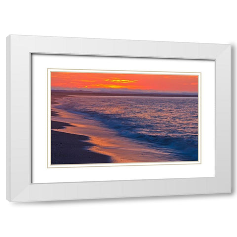 Canada-Quebec-Longue-Pointe-de-Mingan Sunrise along shoreline of Gulf of St Lawrence White Modern Wood Framed Art Print with Double Matting by Jaynes Gallery