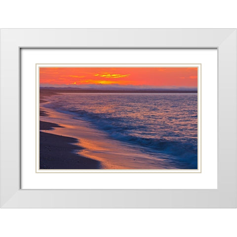 Canada-Quebec-Longue-Pointe-de-Mingan Sunrise along shoreline of Gulf of St Lawrence White Modern Wood Framed Art Print with Double Matting by Jaynes Gallery
