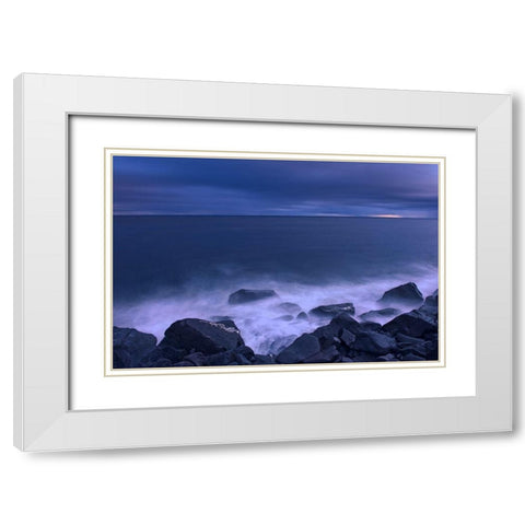 Canada-Quebec-Ruisseau Castor Waves crashing along the shoreline along the Gulf of St Lawrence White Modern Wood Framed Art Print with Double Matting by Jaynes Gallery