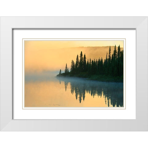 Canada-Quebec-Chibougamau Lake in fog at sunrise White Modern Wood Framed Art Print with Double Matting by Jaynes Gallery