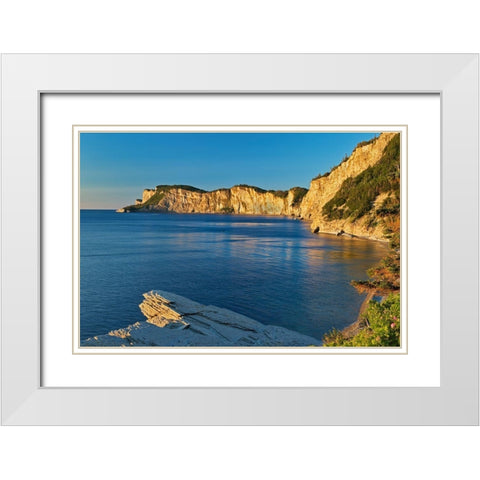 Canada-Quebec-Forillon National Park Limestone cliffs along Gulf of St Lawrence at sunrise White Modern Wood Framed Art Print with Double Matting by Jaynes Gallery