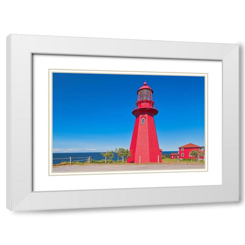 Canada-Quebec-La Martre Lighthouse on the shore of St Lawrence River White Modern Wood Framed Art Print with Double Matting by Jaynes Gallery