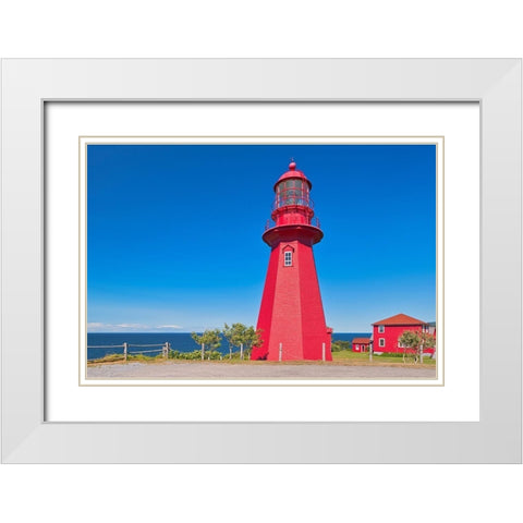 Canada-Quebec-La Martre Lighthouse on the shore of St Lawrence River White Modern Wood Framed Art Print with Double Matting by Jaynes Gallery