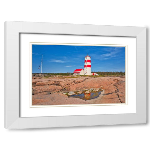 Canada-Quebec-Pointe-des-Monts Lighthouse on shore of St Lawrence River White Modern Wood Framed Art Print with Double Matting by Jaynes Gallery