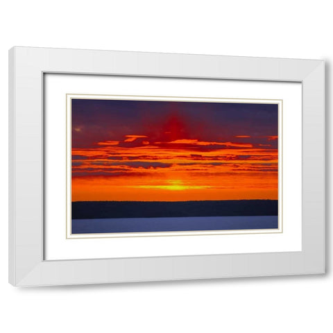Canada, Prince Albert Sunset over Waskasiuw Lake White Modern Wood Framed Art Print with Double Matting by Grandmaison, Mike